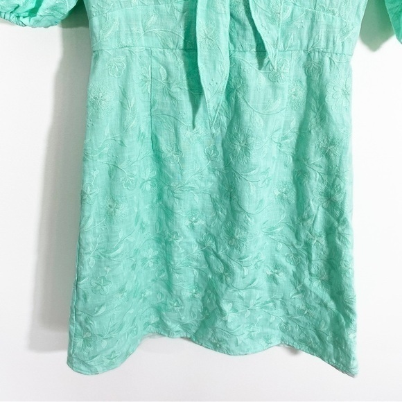 Kensie Girl NWT Medium Mint Green Floral Embroidered Puff Sleeve A Line Dress - Picture 3 of 9